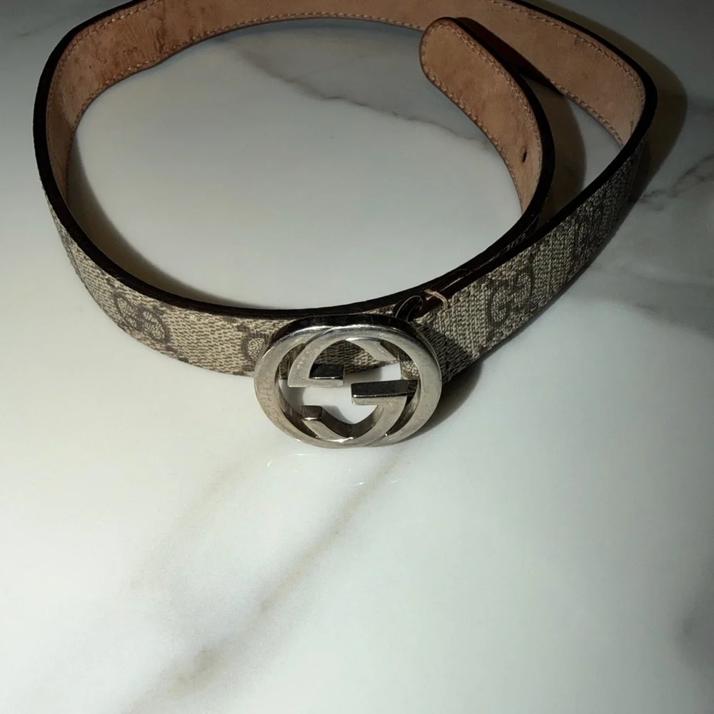 Kid’s [3Y-4Y] Gucci Beige GG Canvas Belt with Silver Double G Buckle